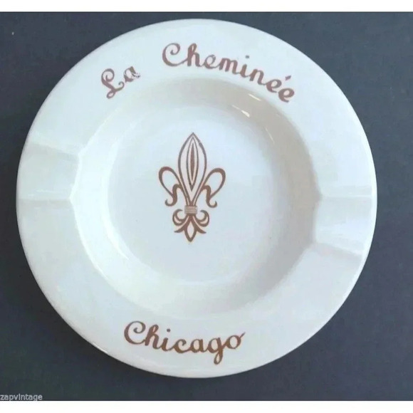 Vintage La Cheminee Chicago Advertising Logo Ashtray Dish (American Chino) - Picture 1 of 2
